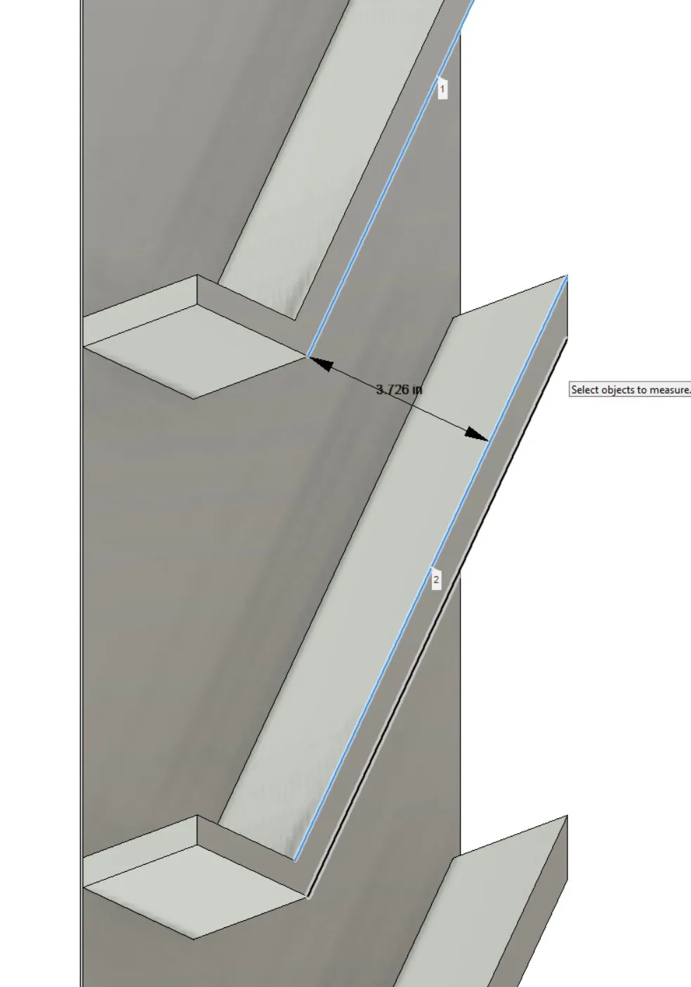 Screenshot of the section view of the shoe rack with the size of the gap between the shelves marked.