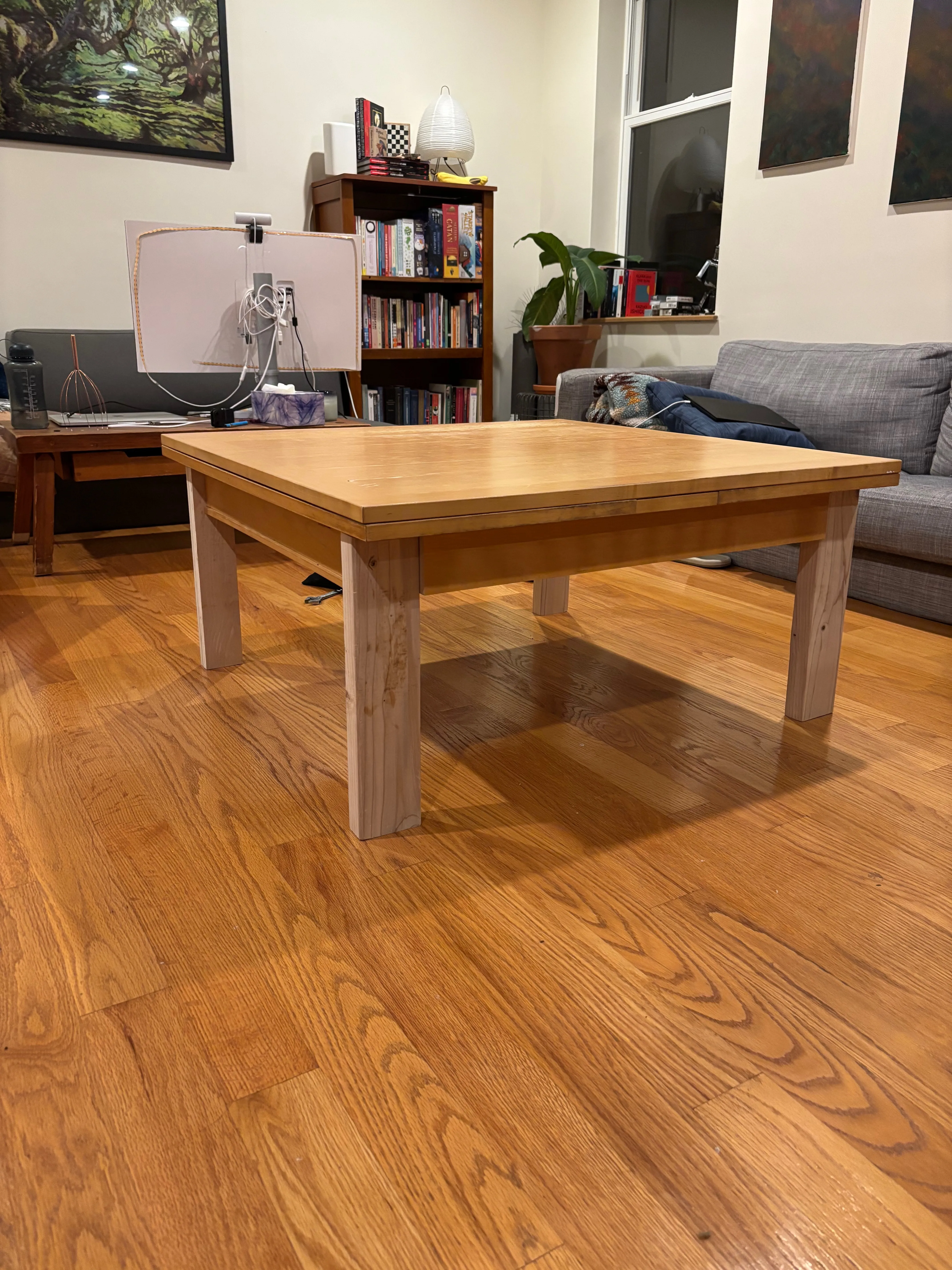 Completed low dining table (shallower angle)