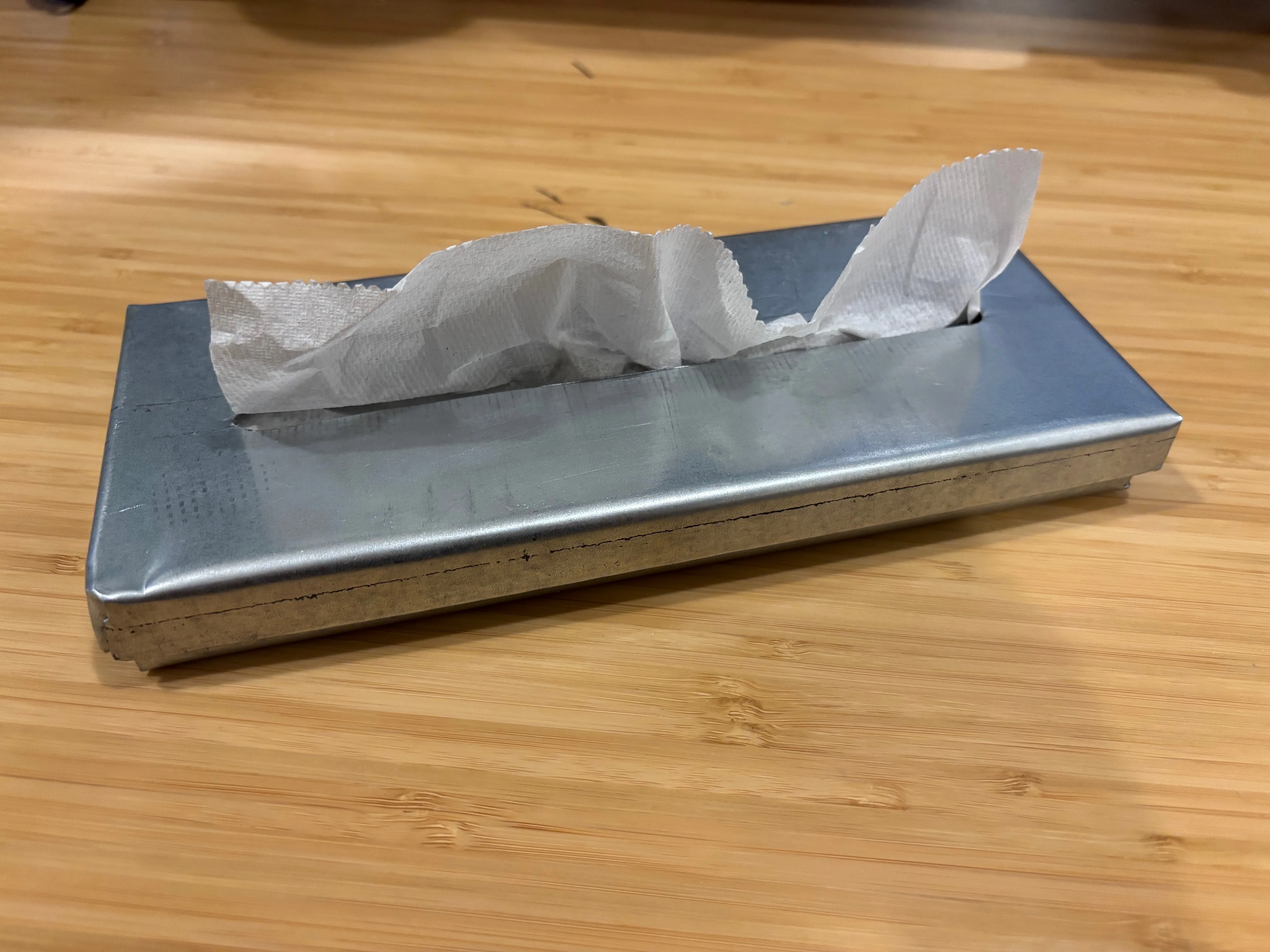 The completed tissue box filled with tissue.